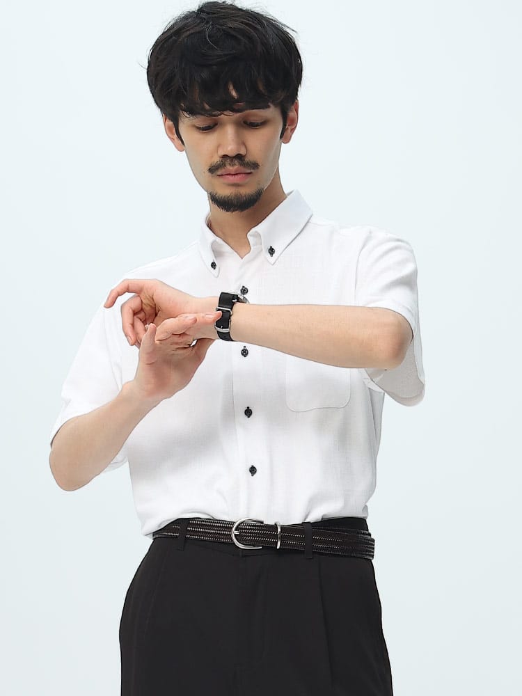 FLEX SHIRTS (フレックスシャツ) 鹿の子 吸汗速乾 エンボス ボタンダウン 半袖 シャツ