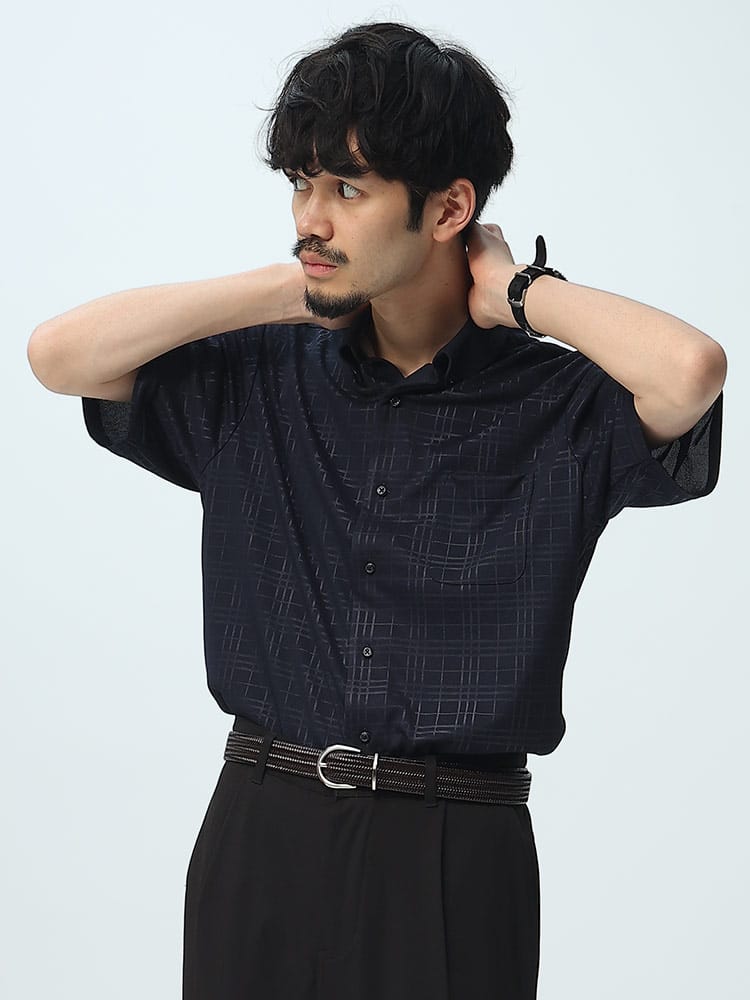 FLEX SHIRTS (フレックスシャツ) 鹿の子 吸汗速乾 エンボス ボタンダウン 半袖 シャツ