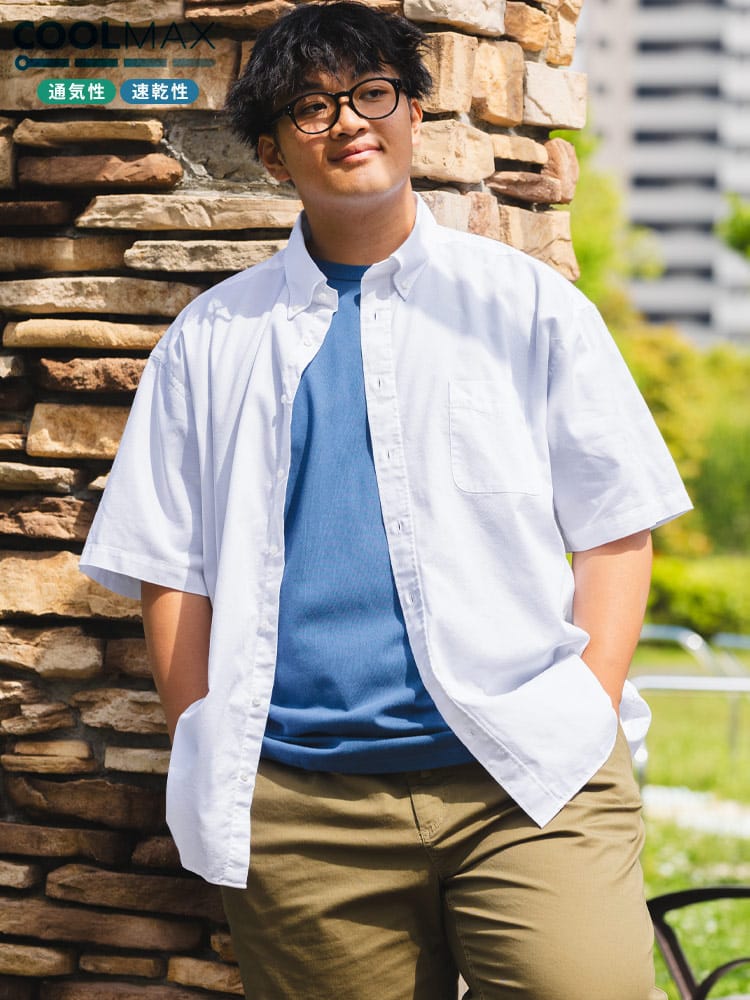 在庫処分 返品交換不可 半袖 シャツ COOLMAX パナマ ポケット付き ボタンダウン  トップス シャツ 大きいサイズ メンズ