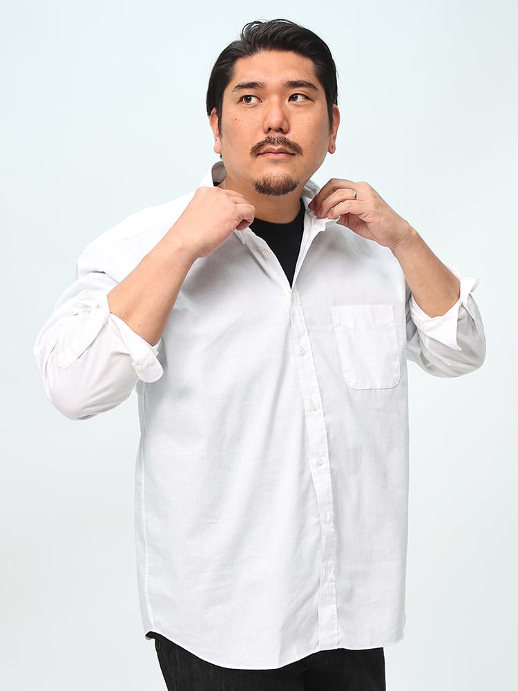 B＆T CLUB (ビーアンドティークラブ) COOLMAX 麻混 ポケット付き ボタンダウン 長袖 シャツ