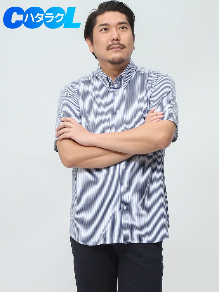 B＆T CLUB ビーアンドティークラブ 働くCOOL ドライ 鹿の子 ポロシャツ ボタンダウン 半袖 シャツ ストレッチ 吸水速乾  ビズポロ 総柄 大きいサイズ メンズ 