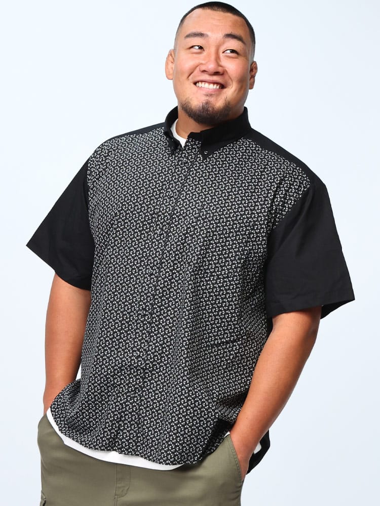 在庫処分 返品交換不可 B＆T CLUB (ビーアンドティークラブ) 前身切替小柄プリント ボタンダウン 半袖 シャツ ESBT56