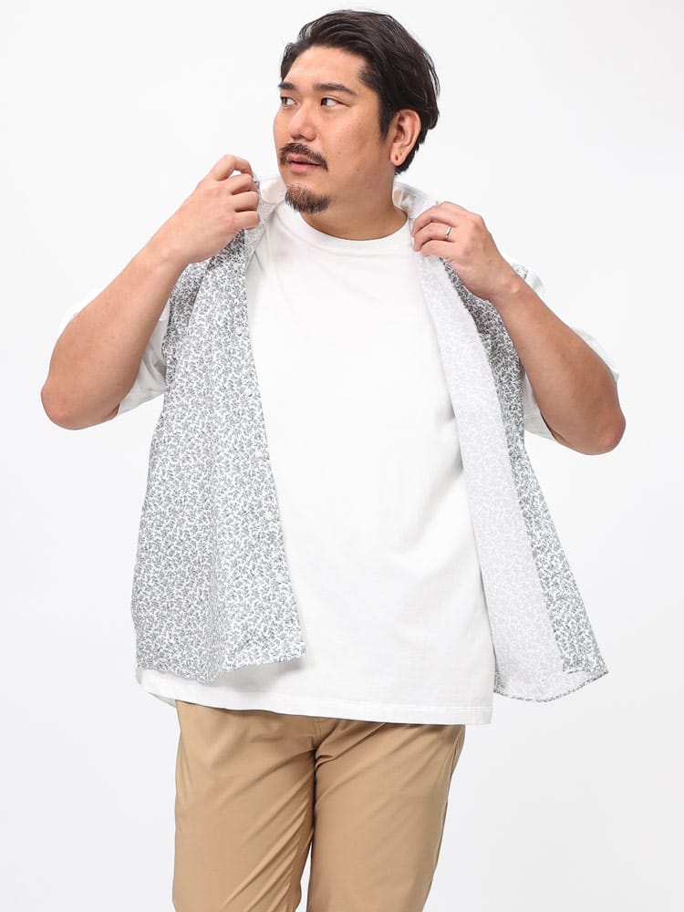 在庫処分 返品交換不可 B＆T CLUB (ビーアンドティークラブ) 前身切替小柄プリント ボタンダウン 半袖 シャツ ESBT56