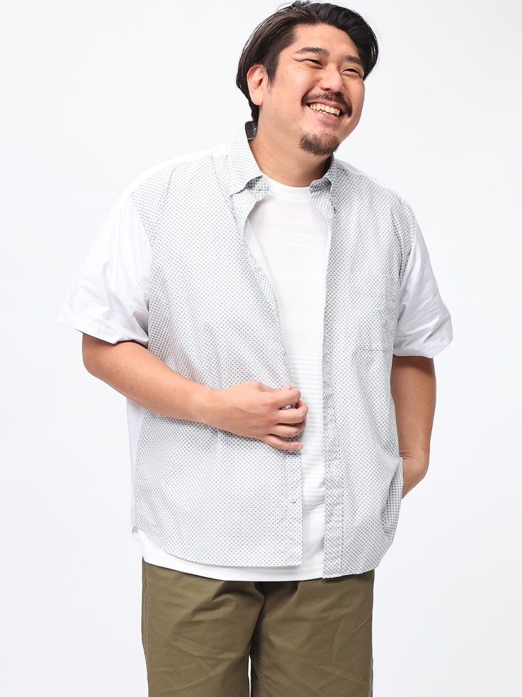 B＆T CLUB (ビーアンドティークラブ) フロント小柄プリント ボタンダウン 半袖 シャツ ESBT57