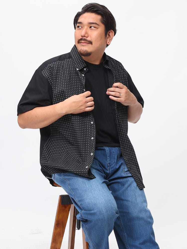 B＆T CLUB (ビーアンドティークラブ) フロント小柄プリント ボタンダウン 半袖 シャツ ESBT57