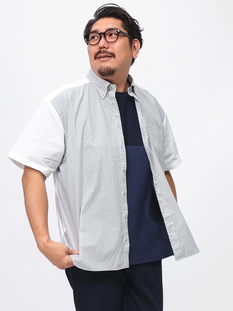 B＆T CLUB (ビーアンドティークラブ) フロント小柄プリント ボタンダウン 半袖 シャツ ESBT57