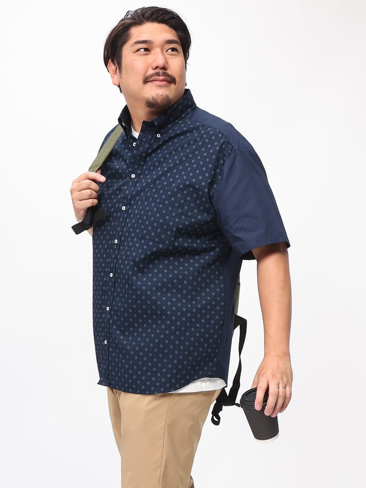 B＆T CLUB (ビーアンドティークラブ) フロント小柄プリント ボタンダウン 半袖 シャツ ESBT57