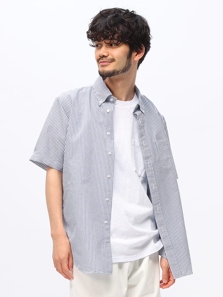 CREW (クルー) COOLMAX シアサッカー ボタンダウン 半袖 シャツ DTCW14