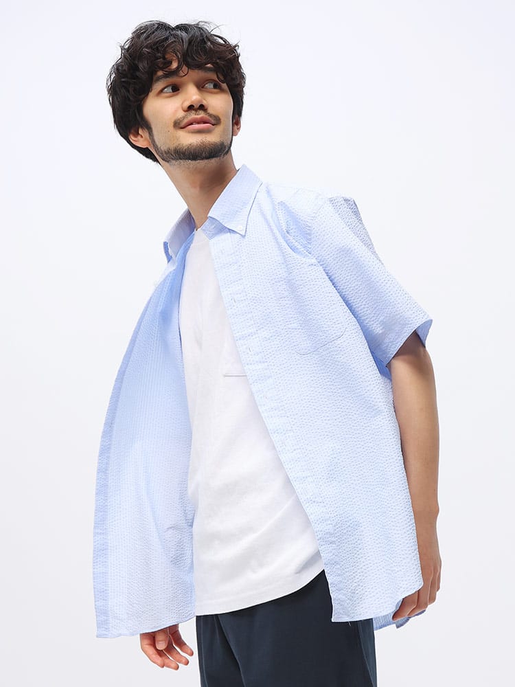 CREW (クルー) COOLMAX シアサッカー ボタンダウン 半袖 シャツ DTCW14