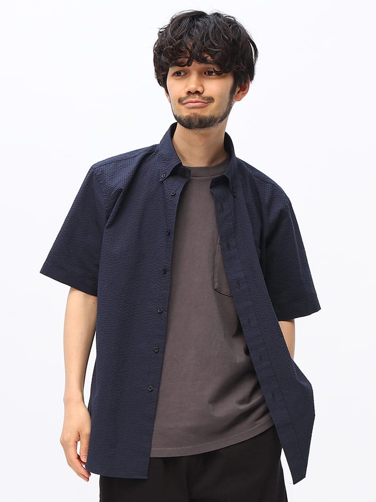 CREW (クルー) COOLMAX シアサッカー ボタンダウン 半袖 シャツ DTCW14