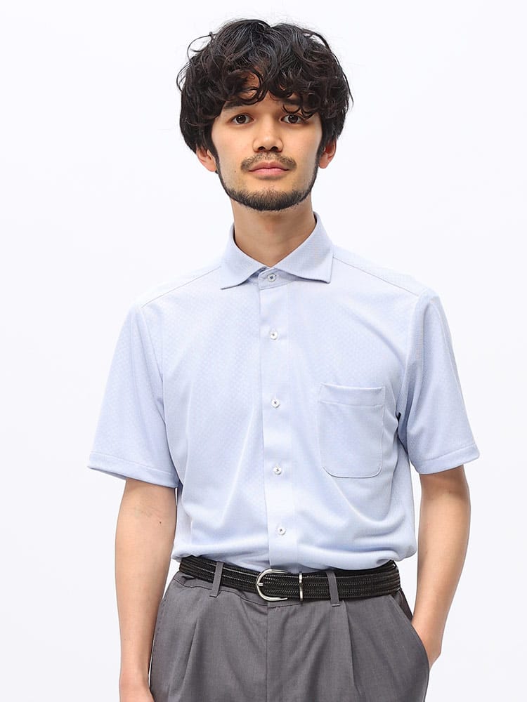 FLEX SHIRTS (フレックスシャツ) 吸汗速乾 鹿の子 市松柄 カッタウェイカラー 半袖 ポロシャツ DXFS89B