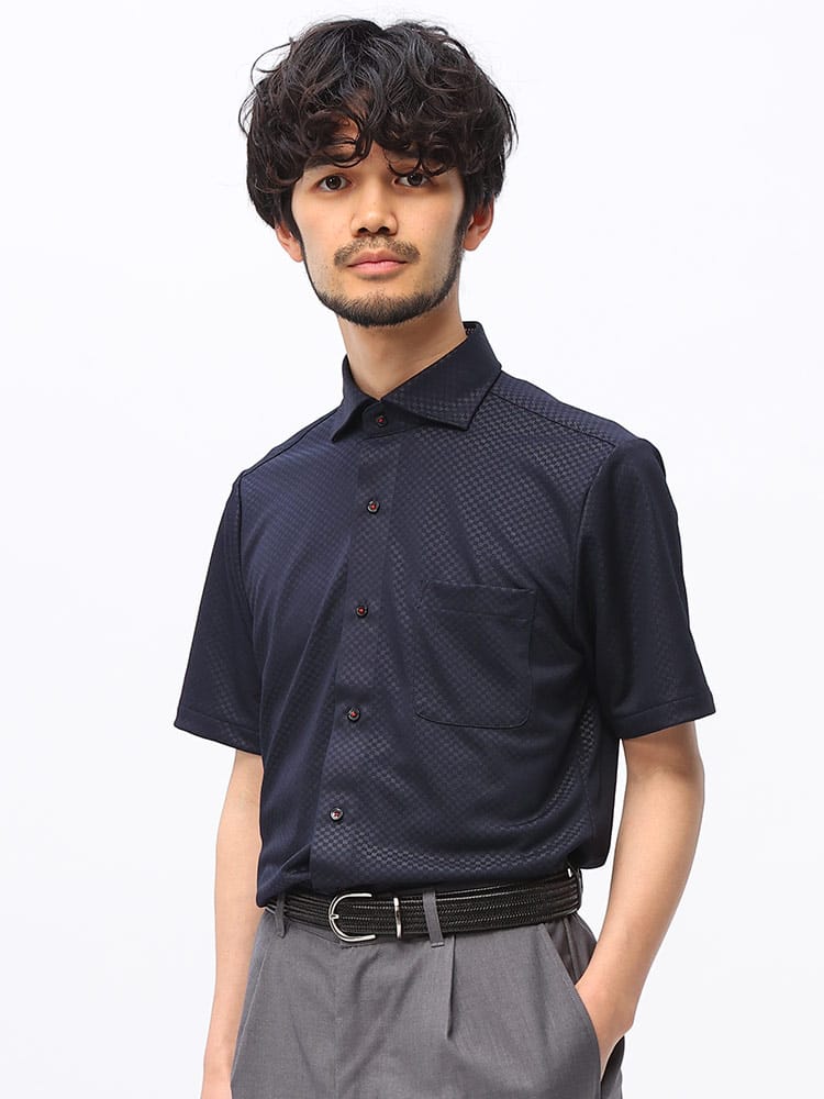 FLEX SHIRTS (フレックスシャツ) 吸汗速乾 鹿の子 市松柄 カッタウェイカラー 半袖 ポロシャツ DXFS89B