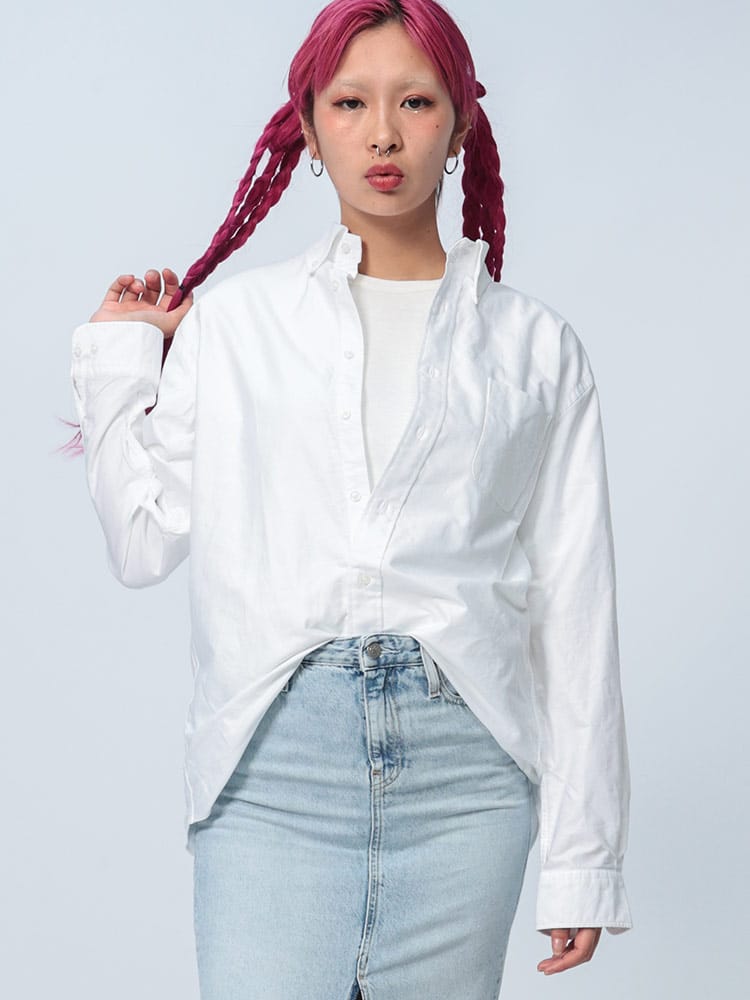 CREW  (クルー) ナチュラルストレッチ ボタンダウン 長袖 オックスシャツ DOCW16