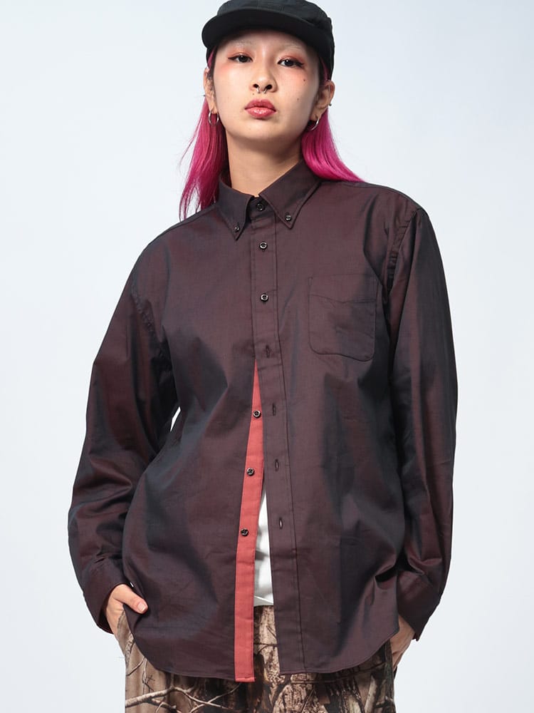 CREW  (クルー) ストレッチ 無地 ボタンダウン 長袖 シャツ DOCW15