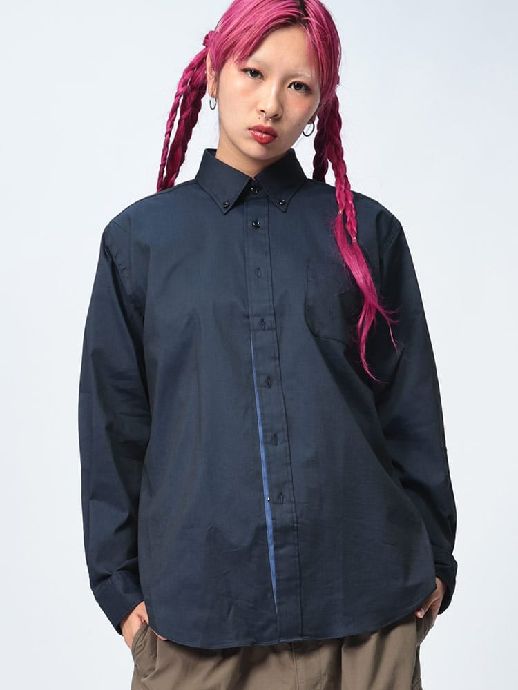 CREW  (クルー) ストレッチ 無地 ボタンダウン 長袖 シャツ DOCW15