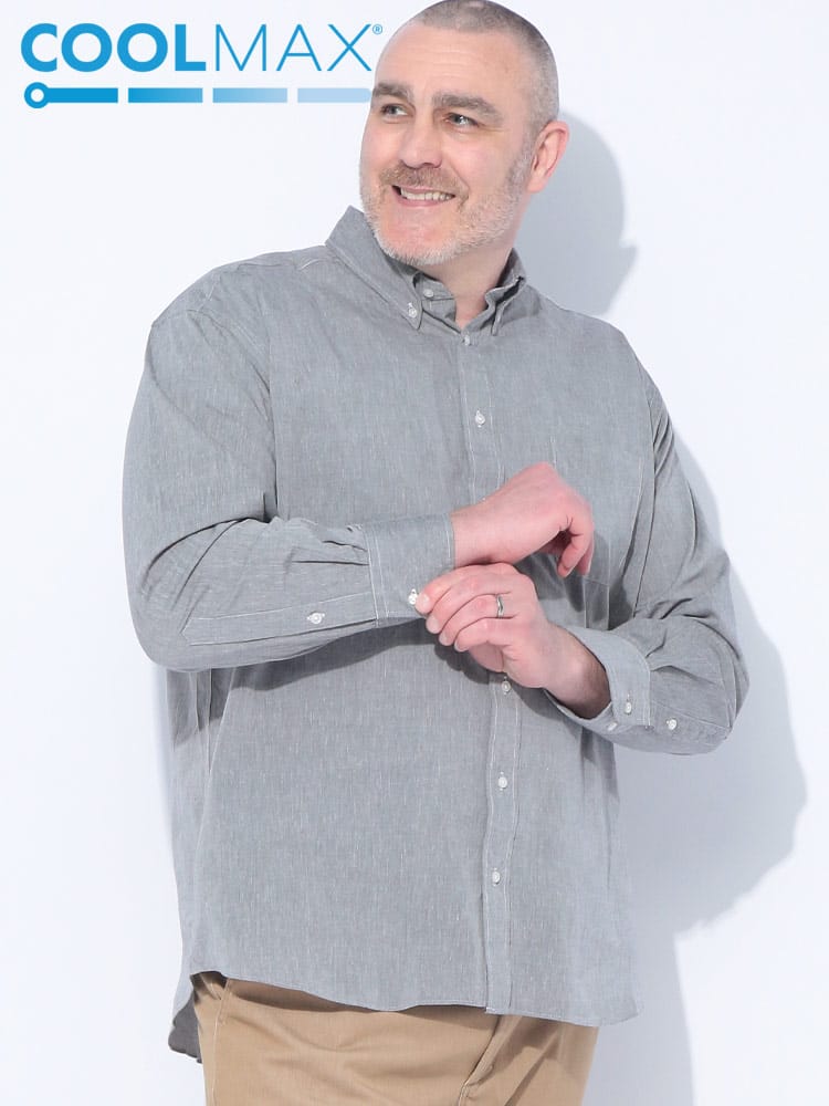 COOLMAX リネンブレンド ボタンダウン 長袖シャツ 大きいサイズ メンズ