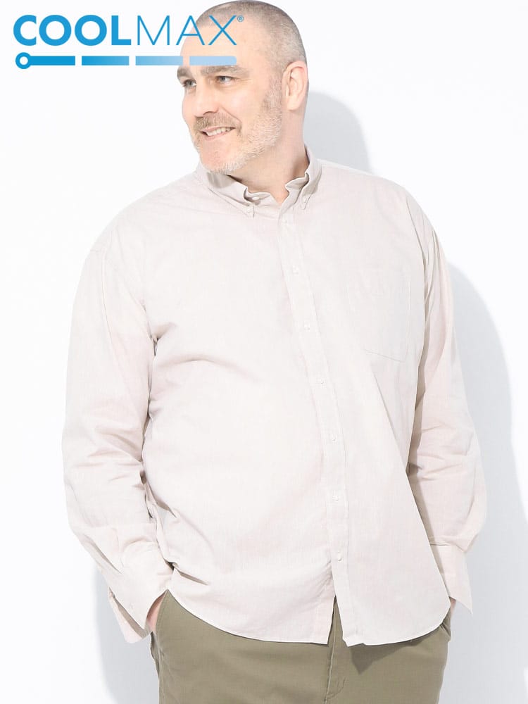 COOLMAX リネンブレンド ボタンダウン 長袖シャツ 大きいサイズ メンズ
