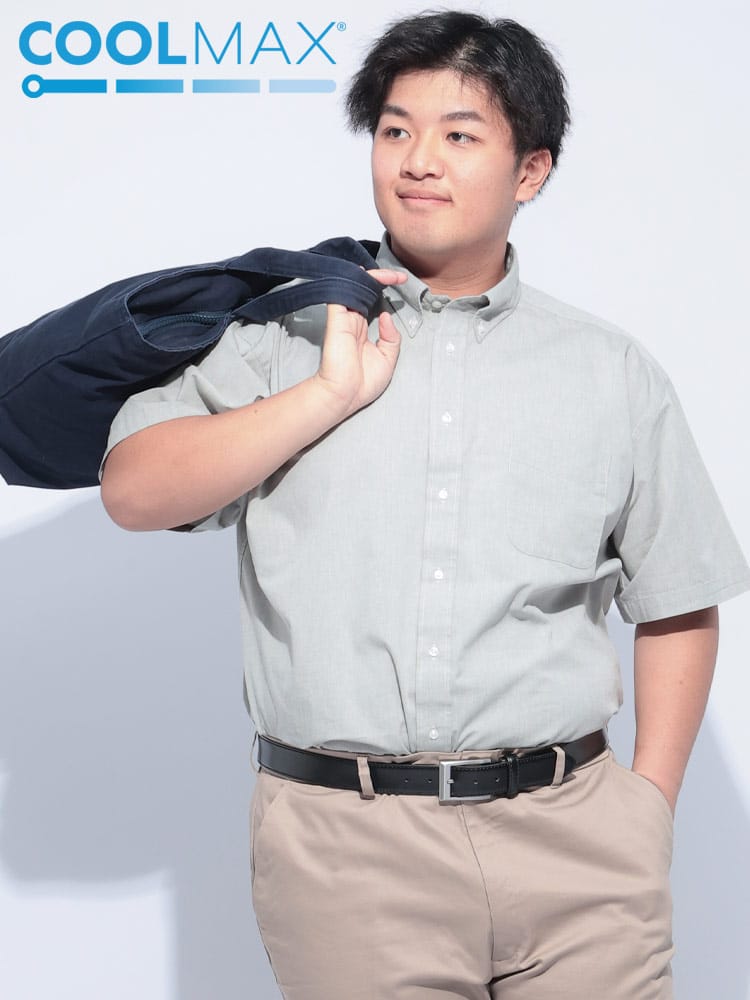 半袖 シャツ COOLMAX 麻混 ボタンダウン トップス ビジネス ポケット クールビズ 春 夏 大きいサイズ メンズ