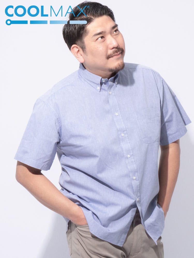 半袖 シャツ COOLMAX 麻混 ボタンダウン トップス ビジネス ポケット クールビズ 春 夏 大きいサイズ メンズ