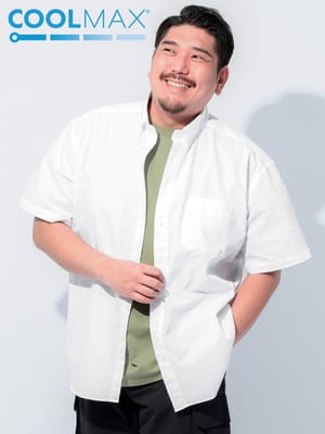 半袖 シャツ COOLMAX シアサッカー 無地 ボタンダウン トップス ビジネス ポケット クールビズ 春 夏 大きいサイズ メンズ