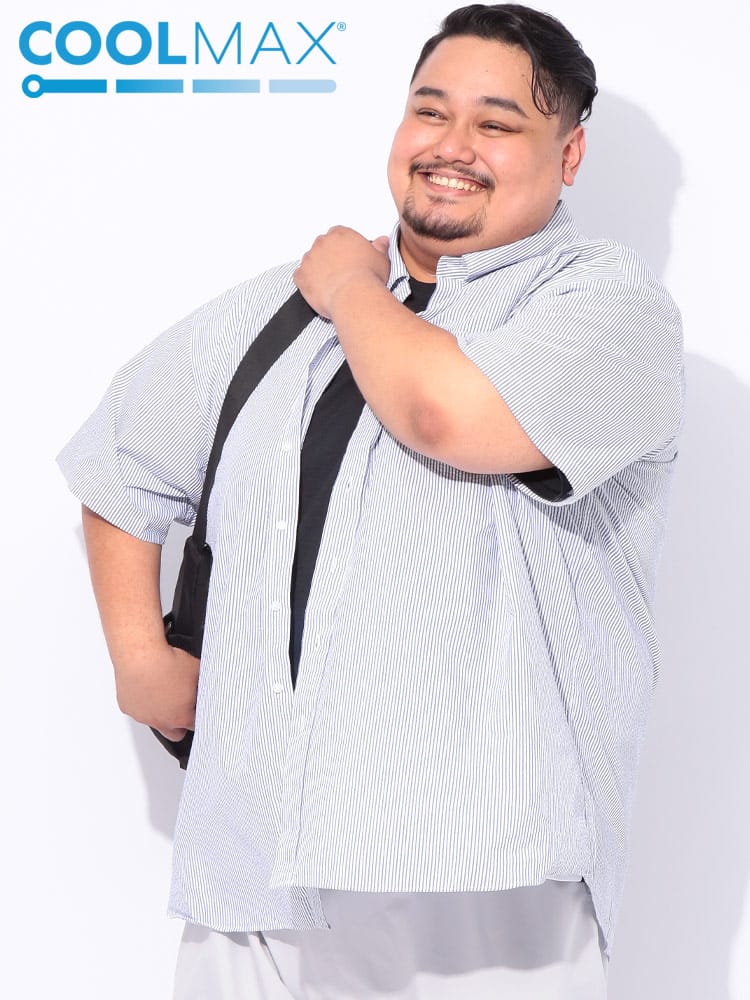 半袖 シャツ COOLMAX シアサッカー 総柄 ボタンダウン トップス ビジネス ポケット クールビズ 春 夏 大きいサイズ メンズ