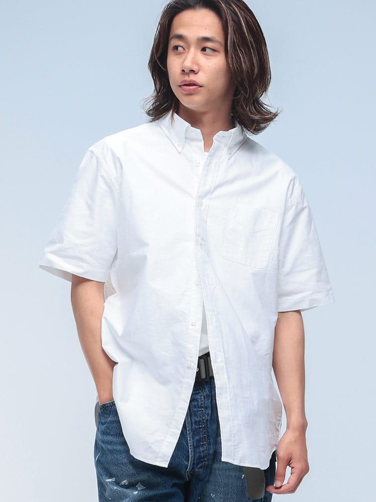CREW (クルー) ナチュラルストレッチ ボタンダウン 半袖 オックスシャツ ESCW50D12