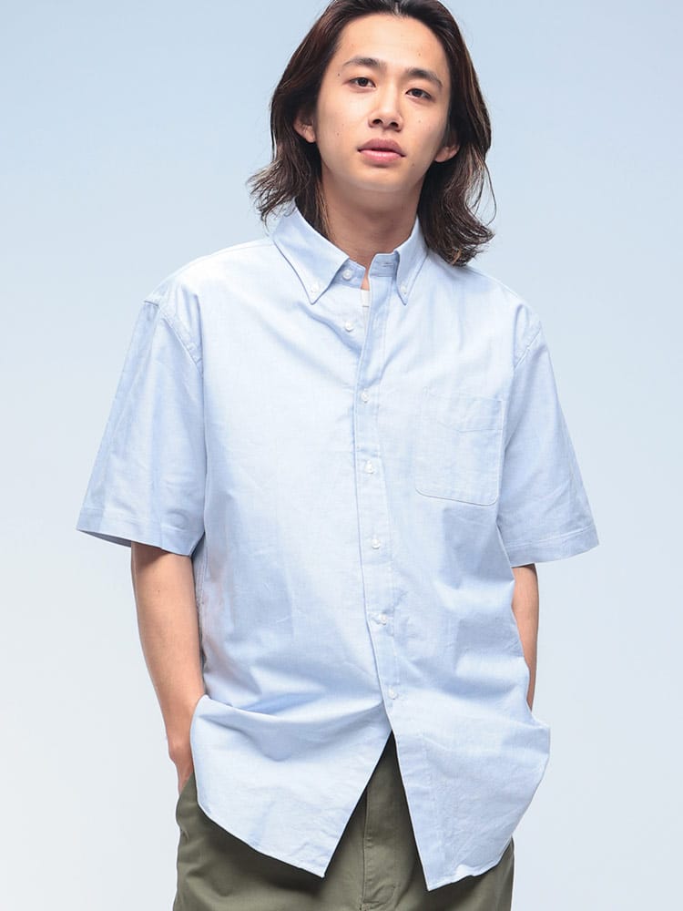 CREW (クルー) ナチュラルストレッチ ボタンダウン 半袖 オックスシャツ ESCW50D12