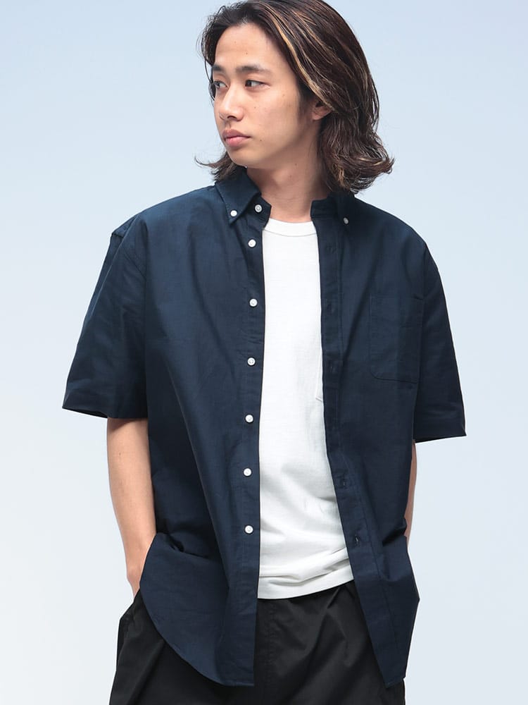 CREW (クルー) ナチュラルストレッチ ボタンダウン 半袖 オックスシャツ ESCW50D12