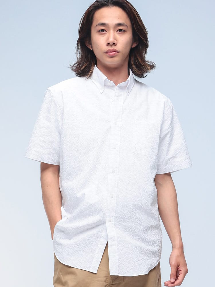 CREW (クルー) COOLMAX シアサッカー ボタンダウン 半袖 シャツ DTCW17D12