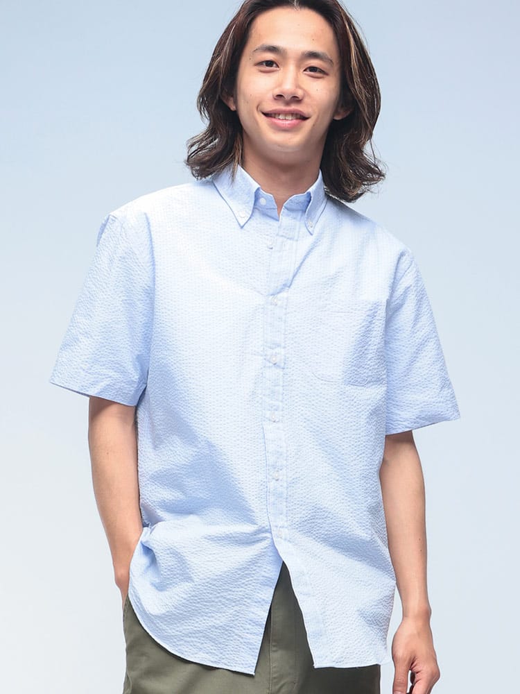 CREW (クルー) COOLMAX シアサッカー ボタンダウン 半袖 シャツ DTCW17D12