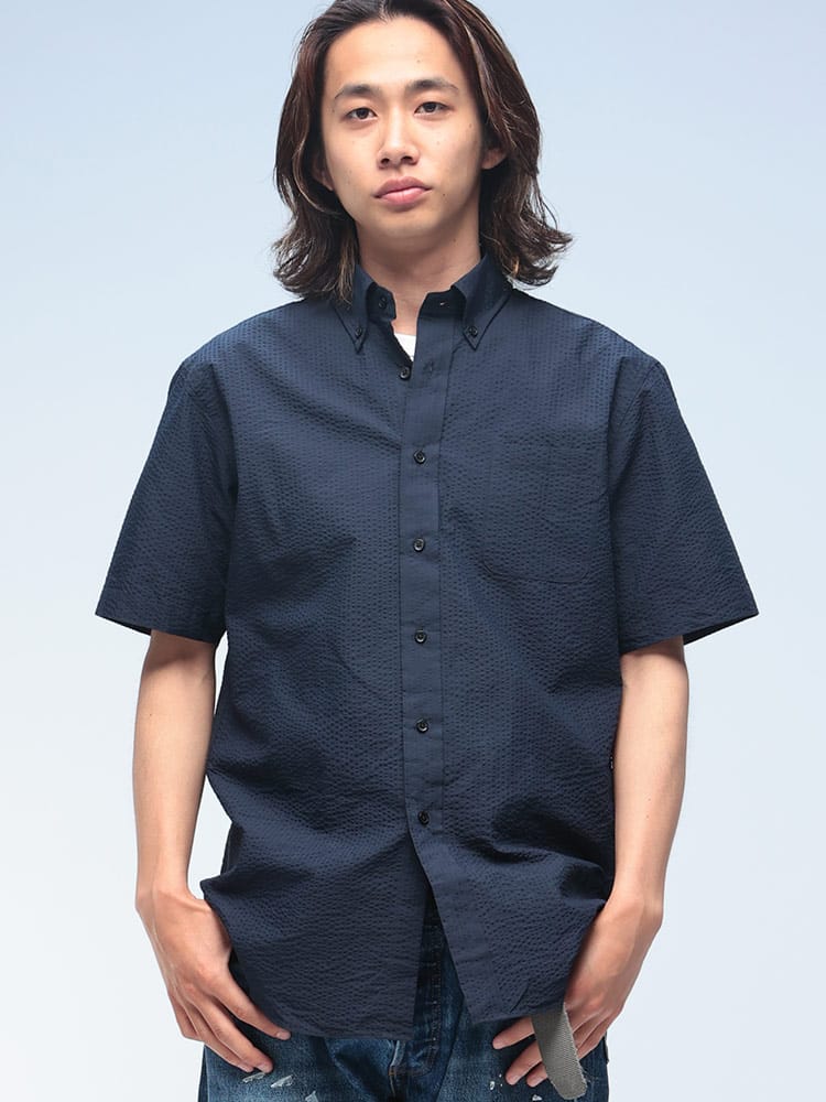 CREW (クルー) COOLMAX シアサッカー ボタンダウン 半袖 シャツ DTCW17D12
