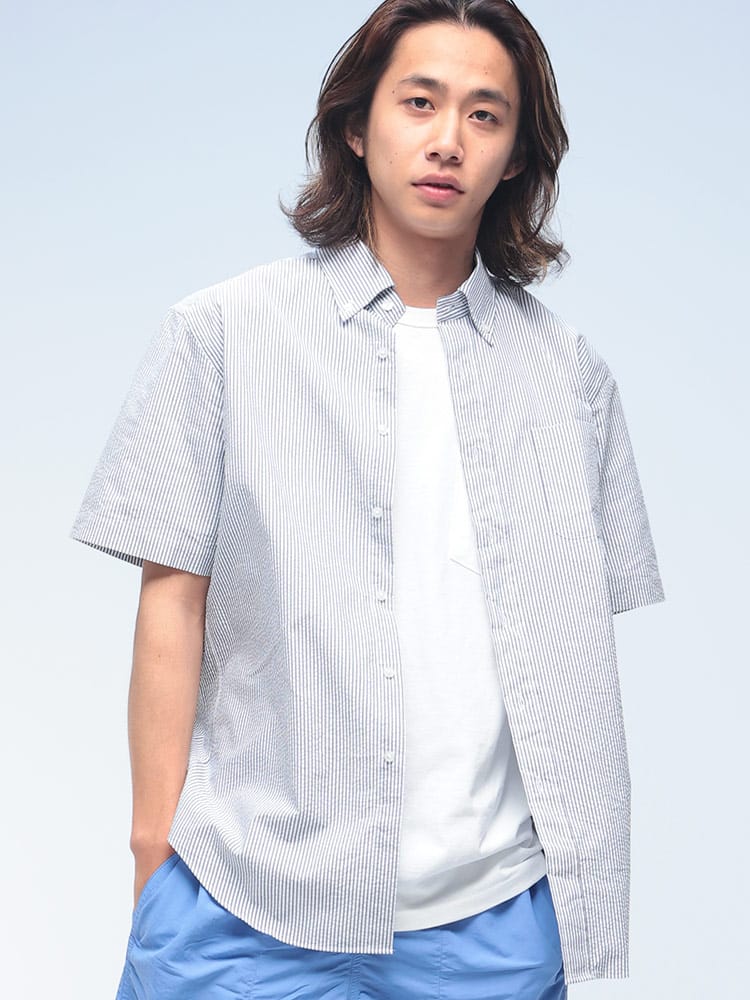 CREW (クルー) COOLMAX シアサッカー ボタンダウン 半袖 シャツ DTCW17D12