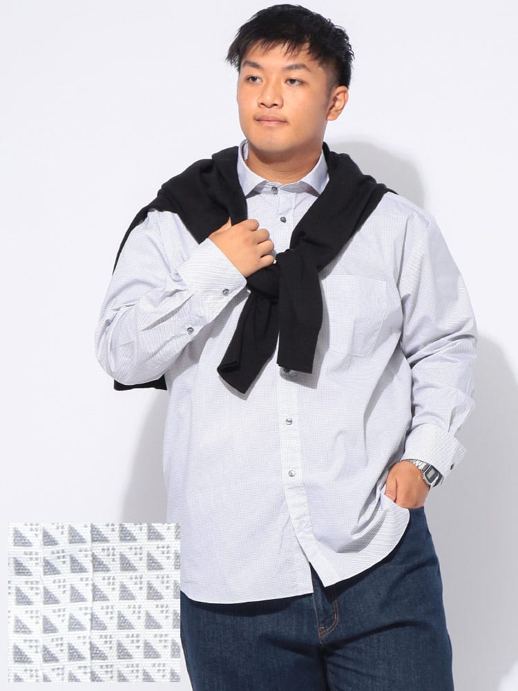 長袖シャツ 総柄プリント ストレッチ カッタウェイ トップス  大きいサイズ メンズ