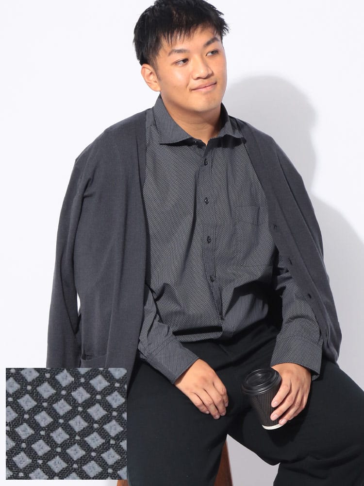 長袖シャツ 総柄プリント ストレッチ カッタウェイ トップス  大きいサイズ メンズ