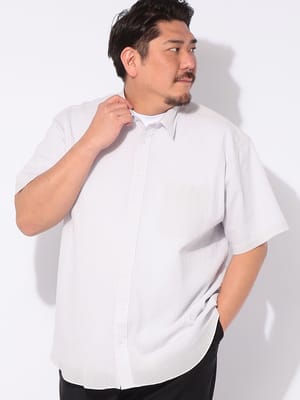 シャツ 半袖 COOLMAX 楊柳 無地 メンズ 大きいサイズ クールマックス 縦シボ レギュラーカラー トップス 冷感 涼しい ビジカジ