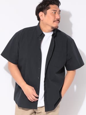 シャツ 半袖 COOLMAX スラブ 無地 メンズ 大きいサイズ クールマックス スラブ ボタンダウン トップス 冷感 涼しい ビジカジ