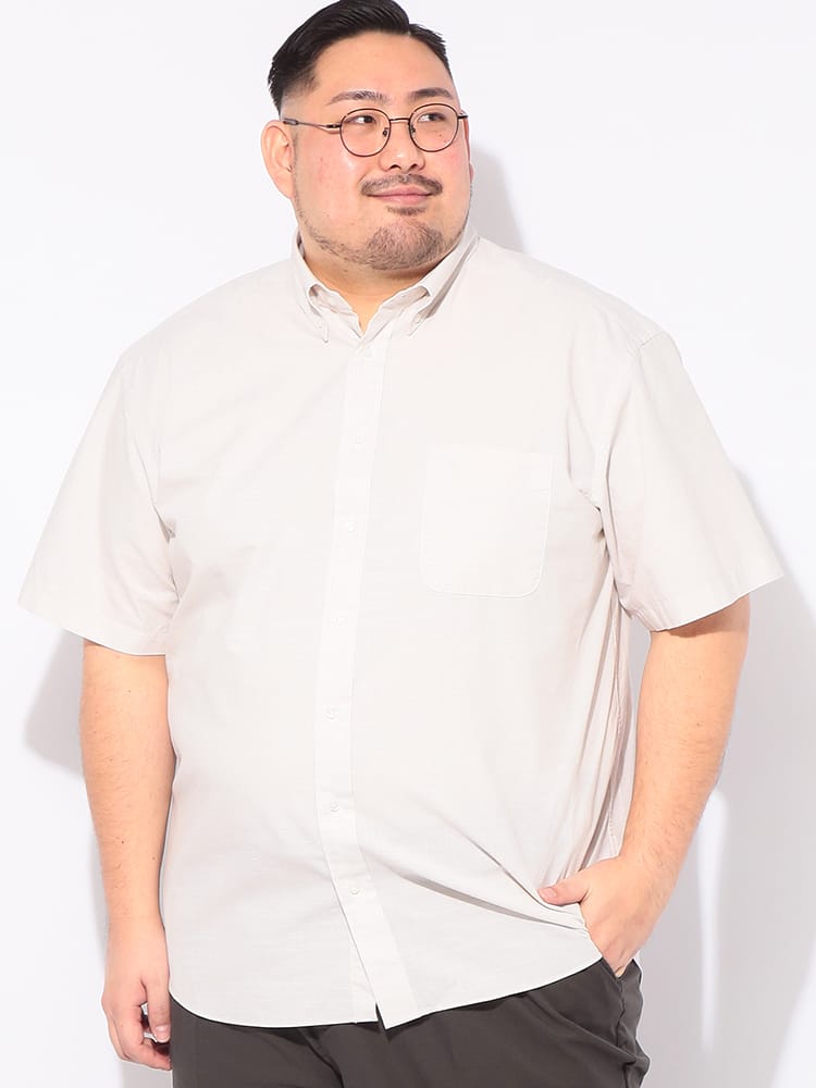 シャツ 半袖 COOLMAX スラブ 無地 メンズ 大きいサイズ クールマックス スラブ ボタンダウン トップス 冷感 涼しい ビジカジ