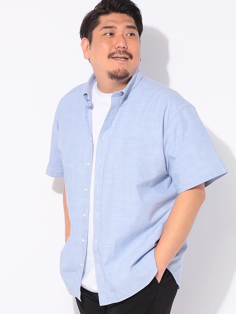 シャツ 半袖 COOLMAX スラブ 無地 メンズ 大きいサイズ クールマックス スラブ ボタンダウン トップス 冷感 涼しい ビジカジ