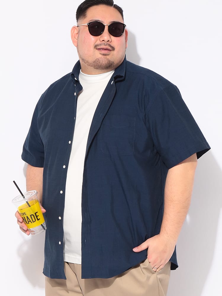 シャツ 半袖 COOLMAX スラブ 無地 メンズ 大きいサイズ クールマックス スラブ ボタンダウン トップス 冷感 涼しい ビジカジ