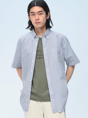 CREW (クルー) 半袖シャツ COOLMAX ストライプ 無地 シアサッカー ボタンダウン ユニセックス DTCW20A