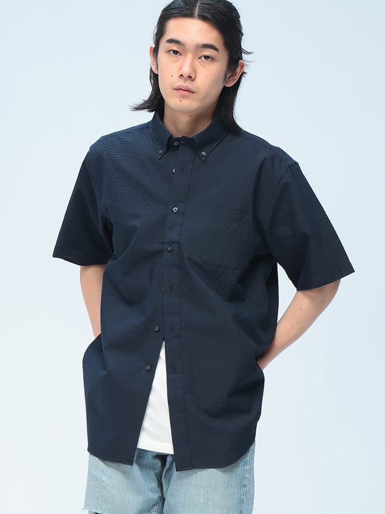 CREW (クルー) 半袖シャツ COOLMAX ストライプ 無地 シアサッカー ボタンダウン ユニセックス DTCW20A