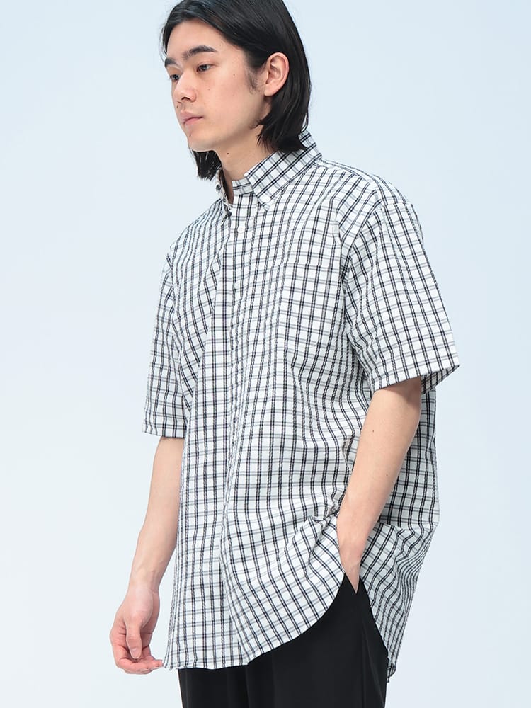 CREW (クルー) 半袖シャツ チェック柄 COOLMAX シアサッカー ボタンダウン ユニセックス DTCW20B