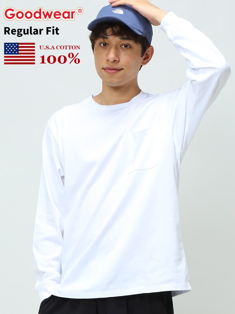 グッドウェア Tシャツ GOODWEAR USA ロンT コットン ポケット付き 無地 クルーネック 長袖 Tシャツ 2W78518 WEB限定