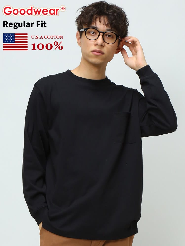 グッドウェア Tシャツ GOODWEAR USA ロンT コットン ポケット付き 無地 クルーネック 長袖 Tシャツ 2W78518 WEB限定
