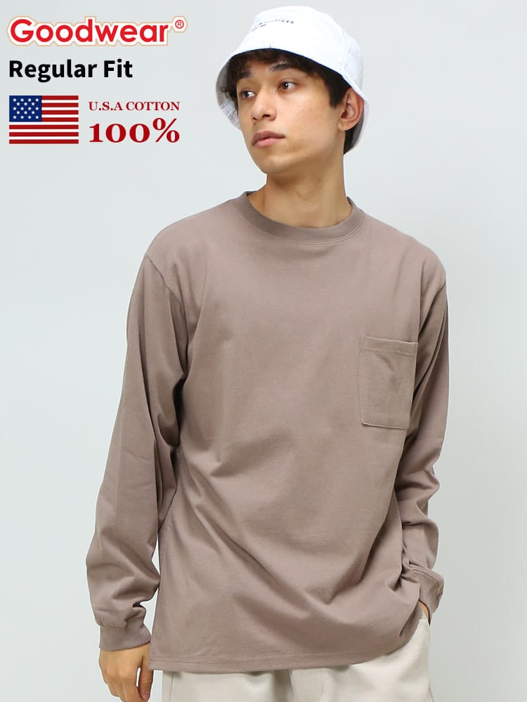 グッドウェア Tシャツ GOODWEAR USA ロンT コットン ポケット付き 無地 クルーネック 長袖 Tシャツ 2W78518 WEB限定