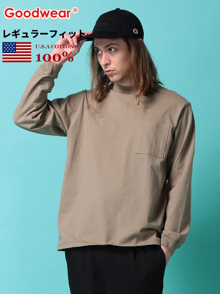 グッドウェア Tシャツ GOODWEAR USA ロンT コットン ポケット付き 無地 クルーネック 長袖 Tシャツ 2W78518 WEB限定