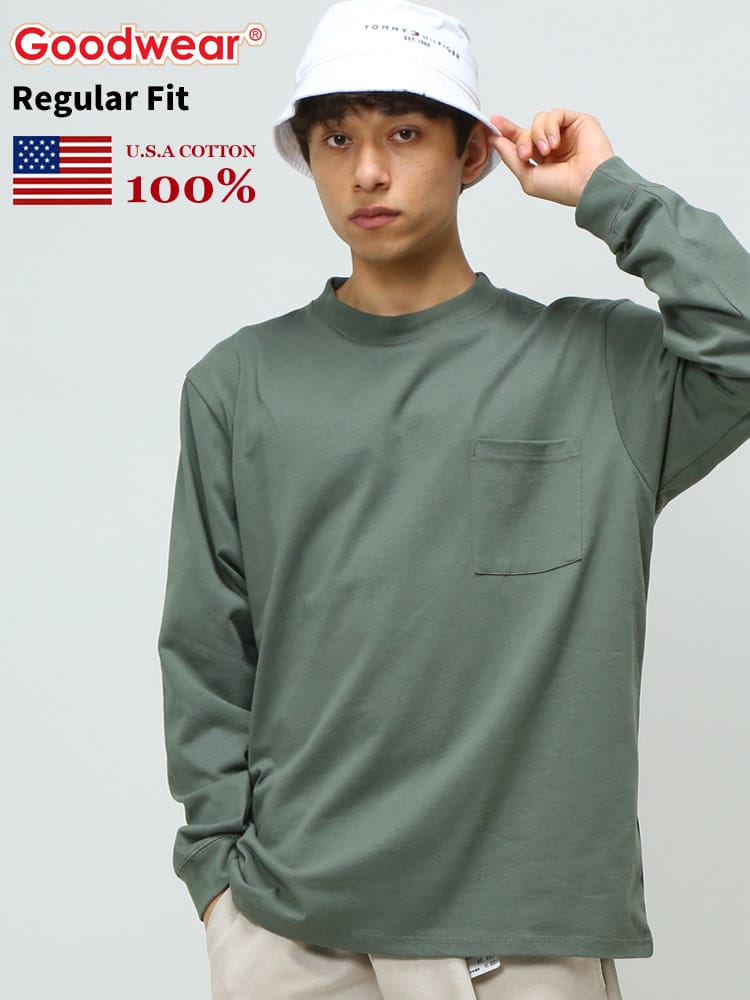 グッドウェア Tシャツ GOODWEAR USA ロンT コットン ポケット付き 無地 クルーネック 長袖 Tシャツ 2W78518 WEB限定