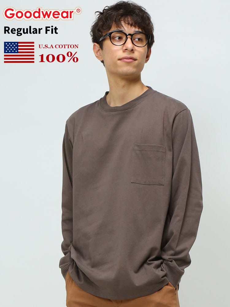 グッドウェア Tシャツ GOODWEAR USA ロンT コットン ポケット付き 無地 クルーネック 長袖 Tシャツ 2W78518 WEB限定