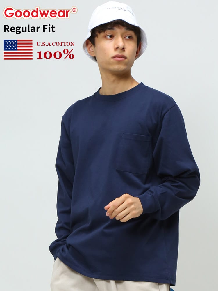 グッドウェア Tシャツ GOODWEAR USA ロンT コットン ポケット付き 無地 クルーネック 長袖 Tシャツ 2W78518 WEB限定