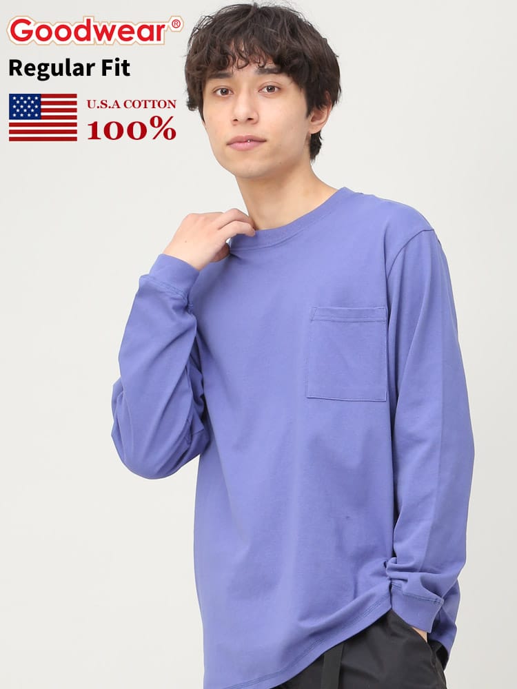 グッドウェア Tシャツ GOODWEAR USA ロンT コットン ポケット付き 無地 クルーネック 長袖 Tシャツ 2W78518 WEB限定